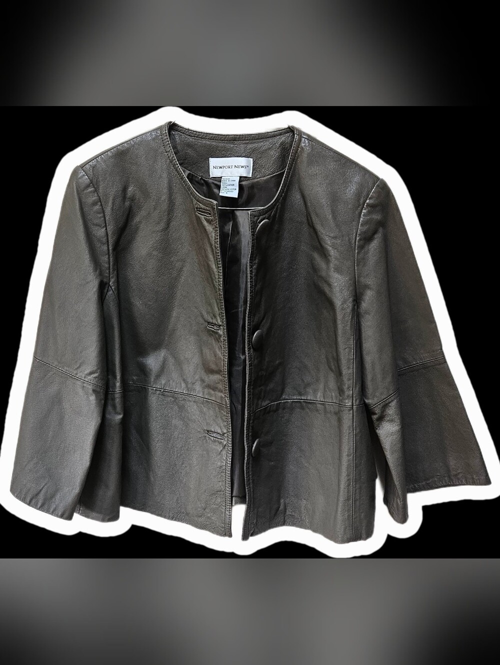 Newport News Taupe Collarless Leather Jacket